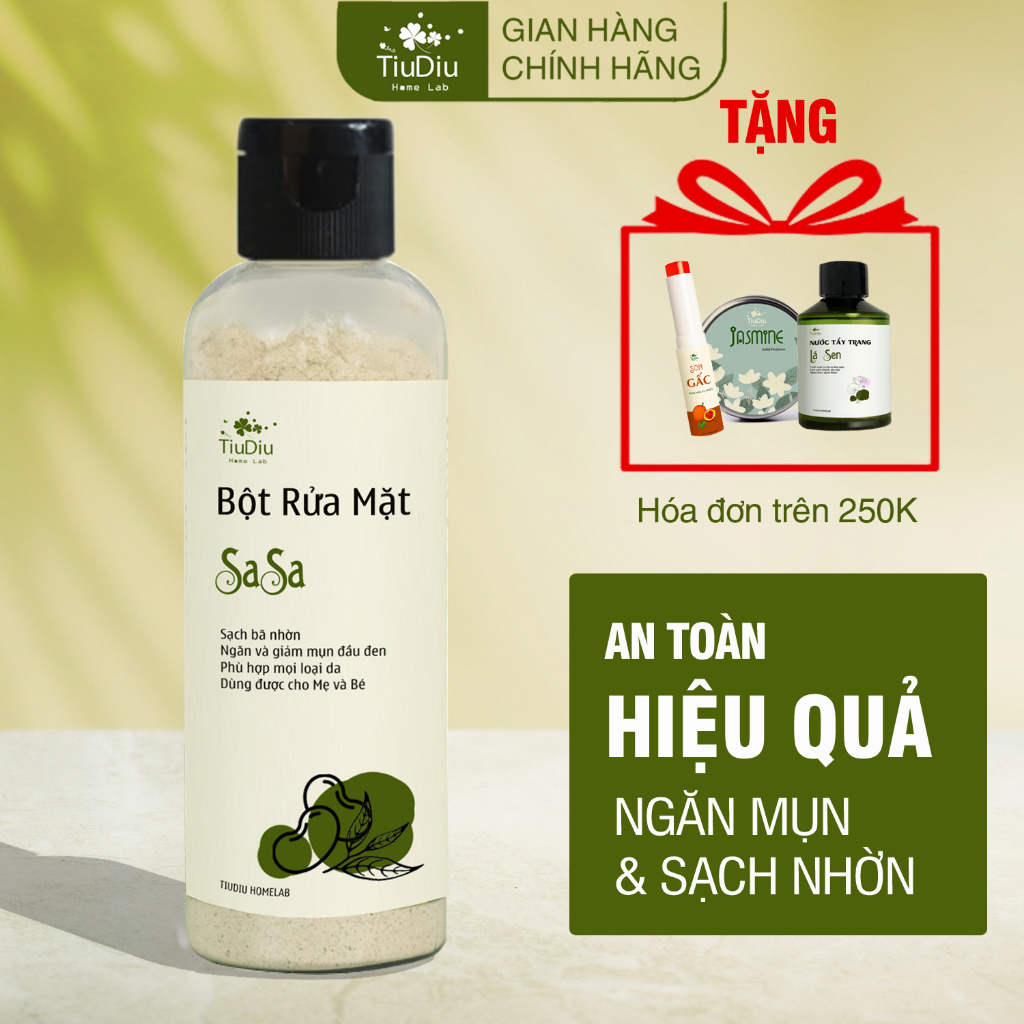 Bột Rửa Mặt Thảo Mộc Tự Nhiên Lành Tính Cho Da Mụn Khô Dầu Nhạy Cảm TiuDiu Sasa 100g