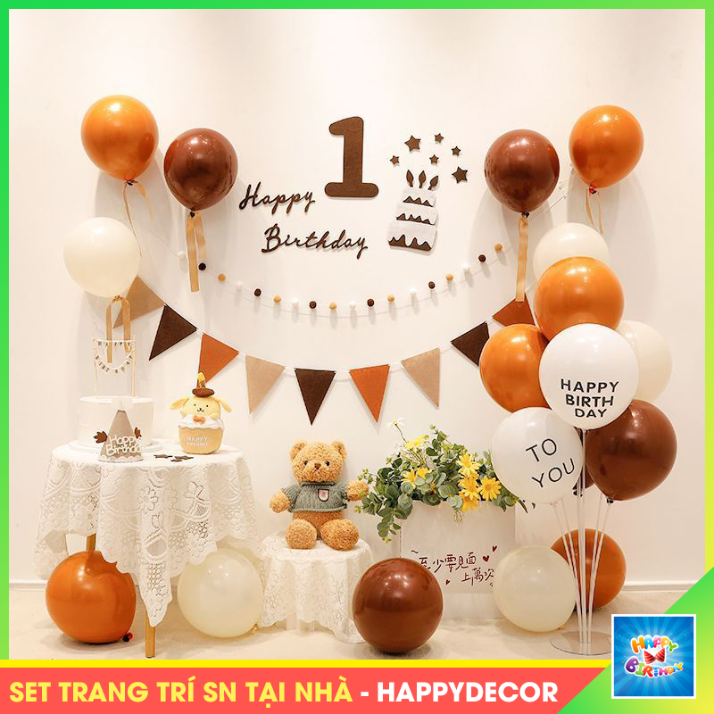Dây Chữ HAPPY BIRTHDAY Trang Trí Sinh Nhật Hàn Quốc, Bánh Kem Vải Nỉ Dán Tường, Dây Cờ Tam Giác Nâu