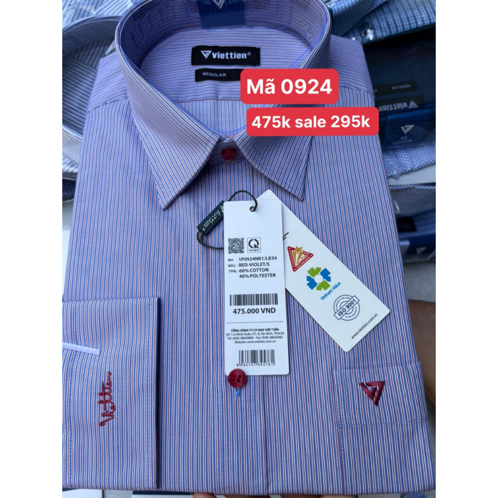 Áo sơ mi việt tiến dài tay giá hãng 475k sale 295k Form regular (tiêu chuẩn )