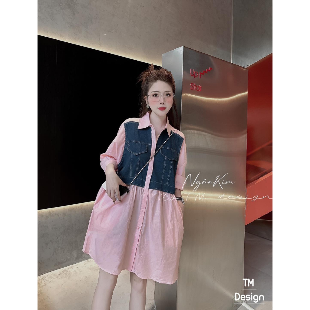 Bigsize Đầm babydoll phối jeans tay lửng 55-95kg