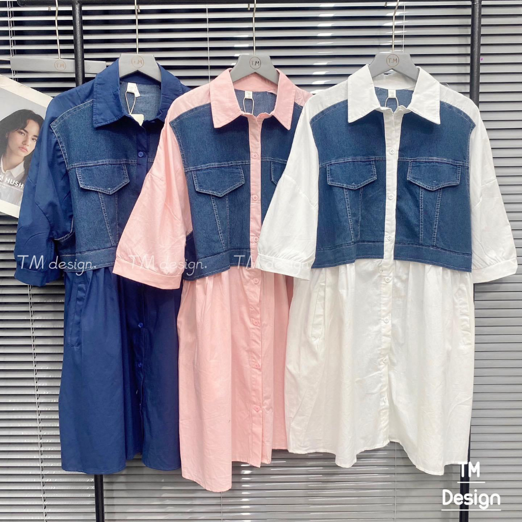 Bigsize Đầm babydoll phối jeans tay lửng 55-95kg