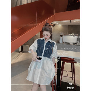 Bigsize Đầm babydoll phối jeans tay lửng 55-95kg
