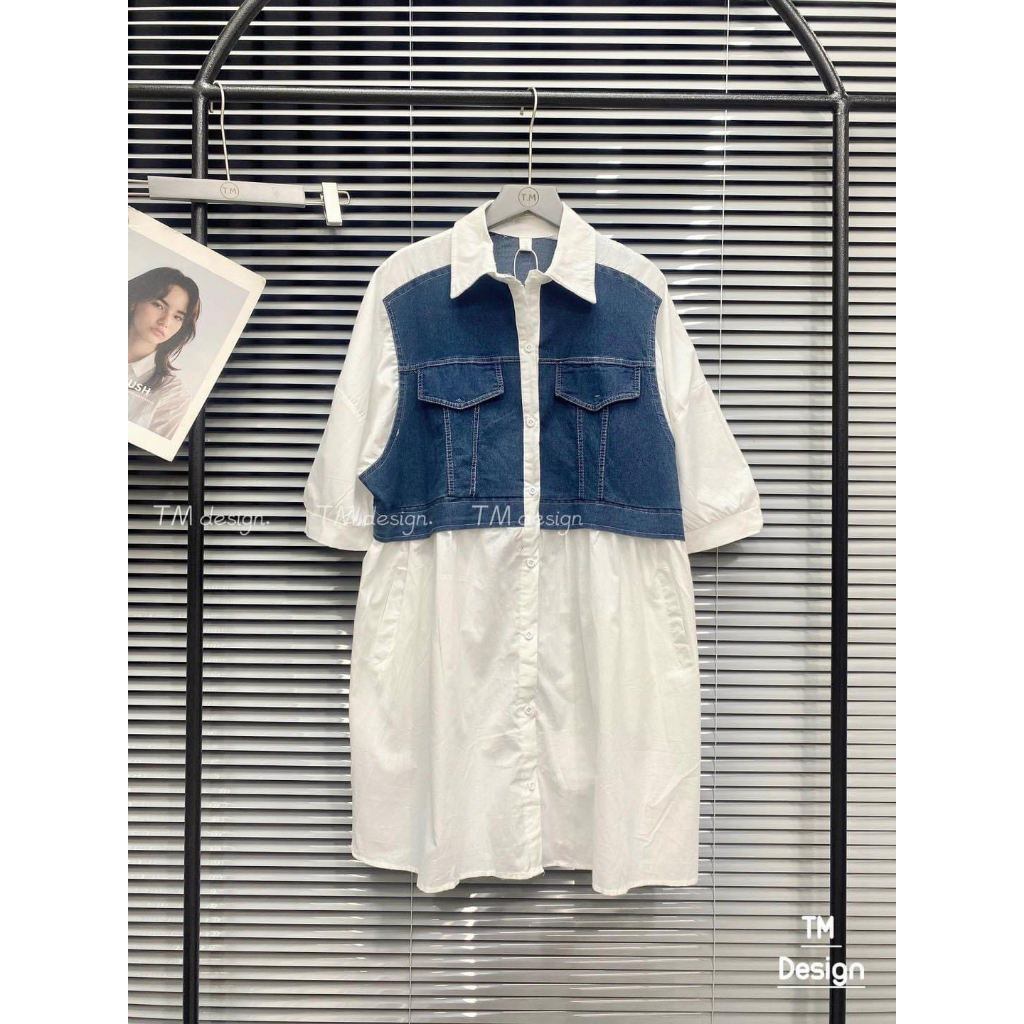 Bigsize Đầm babydoll phối jeans tay lửng 55-95kg