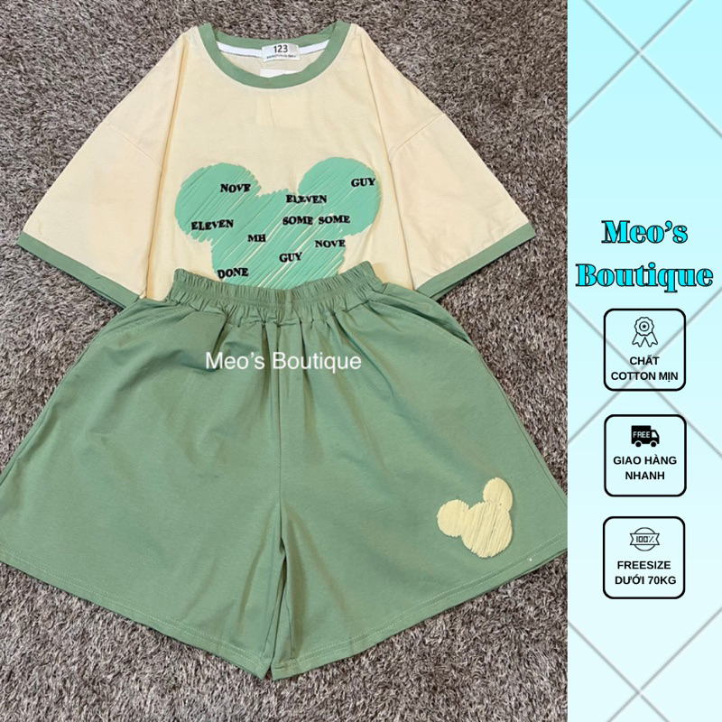 Bộ short thun cotton mùa hè nữ mặc nhà form rộng chất mịn, mát dưới 65kg-Meo’s Boutique 12