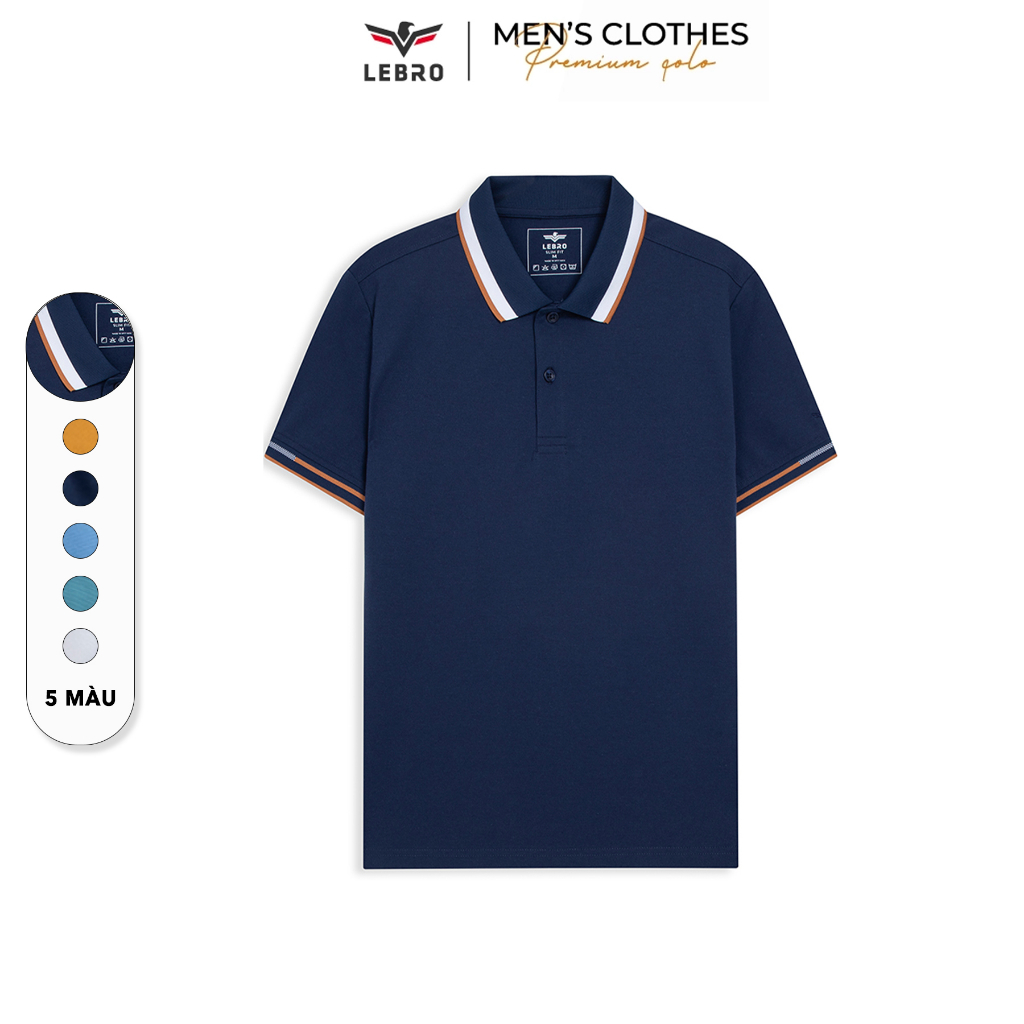 Áo Polo Nam Lebro Chất Liệu Cotton CVC, Form Slim Fit Co Giãn Thoáng Khí Phối Họa Tiết Cổ Tay Áo TPL23-02B