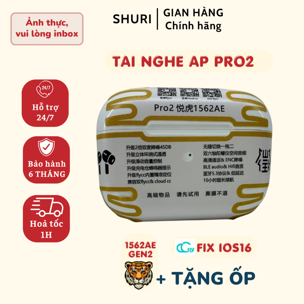 Tai Nghe Hổ Vằn 1562AE PRO2 Pin 10 Giờ FIX IOS16 / Tai Nghe Bluetooth AP Pro 2 1562AE ENC Xuyên Âm Chống Ồn - BH 5 Tháng