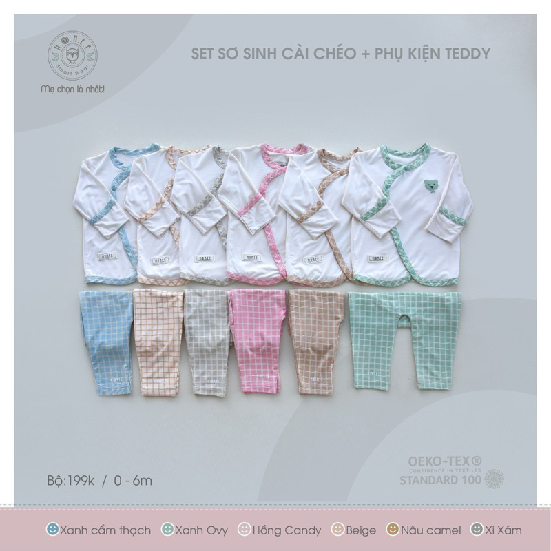 Bộ sơ sinh cài chéo Hrnee cho bé trai bé gái