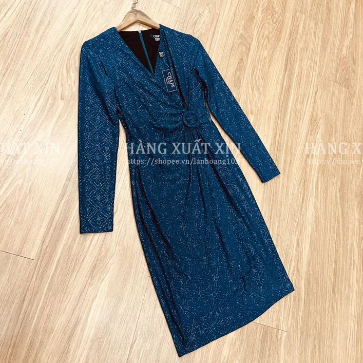 Váy midi CHAPS xoắn eo dáng body có ánh nhũ hàng xuất dư xịn