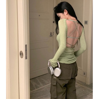 Áo len hở lưng Ulzzang( sẵn xanh)