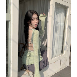 Áo len hở lưng Ulzzang( sẵn xanh)