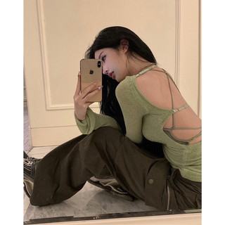 Áo len hở lưng Ulzzang( sẵn xanh)