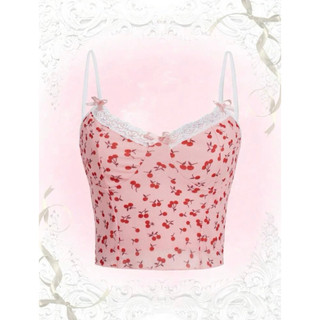 Áo croptop hai dây hồng baby quả cherry hàn quốc - cherry top