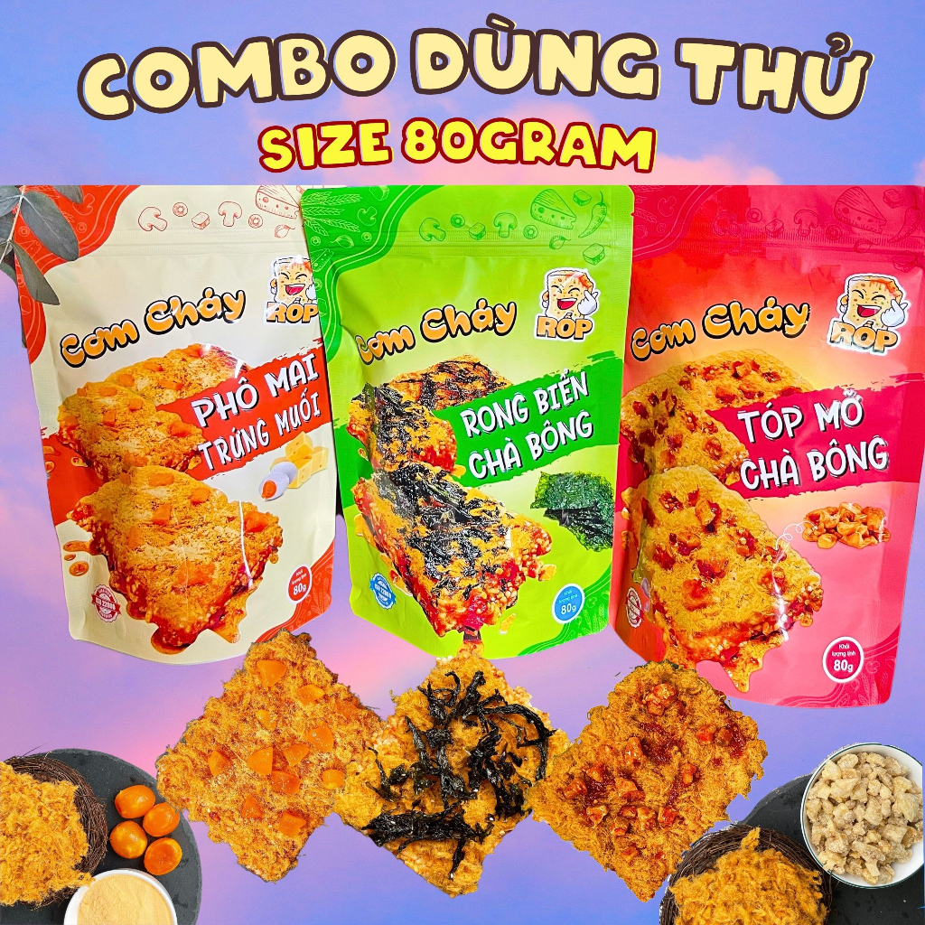 Cơm Cháy RỐP - COMBO 3 VỊ TÓP MỠ-TRỨNG MUỐI-RONG BIỂN size 80gram