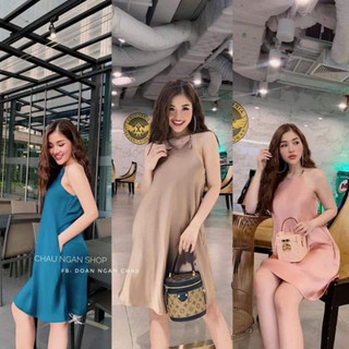 Đầm suông cổ yếm - N03 - đầm yếm lụa dáng dài cực xinh- sang trọng quý phái