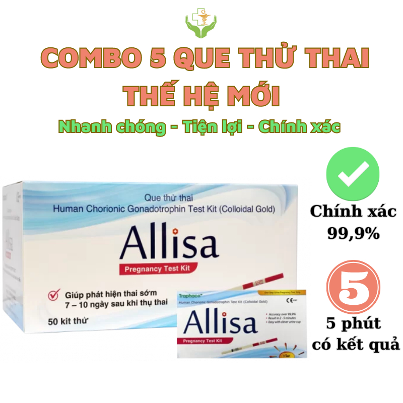 5 Que Thử Thai nhanh Allisa 2 vạch dễ dàng, phát hiện sớm, bản 4mm bổ trứng blackmores, ovaq1, long 