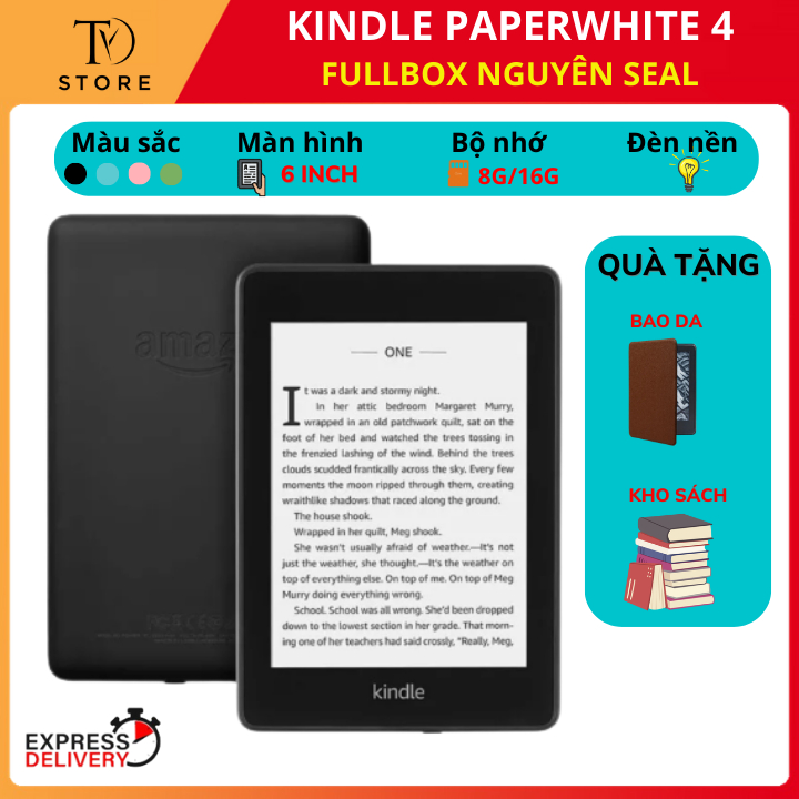Máy đọc sách Kindle Paperwhite 4 (Tặng bao da + kho sách miễn phí ), Kindle ppw 4, fullbox, bảo hành 12 tháng