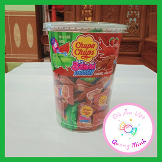 Bán sỉ hộp kẹo cao su thổi có nhân Chupa Chups 74 cái với hương hỗn hợp dưa hấu, cola, dâu thơm ngon, đồ ăn vặt hot nhất