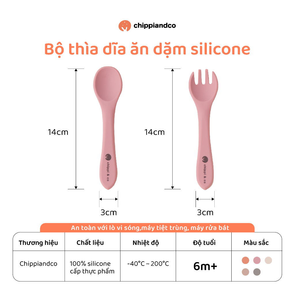 Bộ thìa dĩa ăn dặm silicone cao cấp CHIPPIANDCO kèm hộp đựng