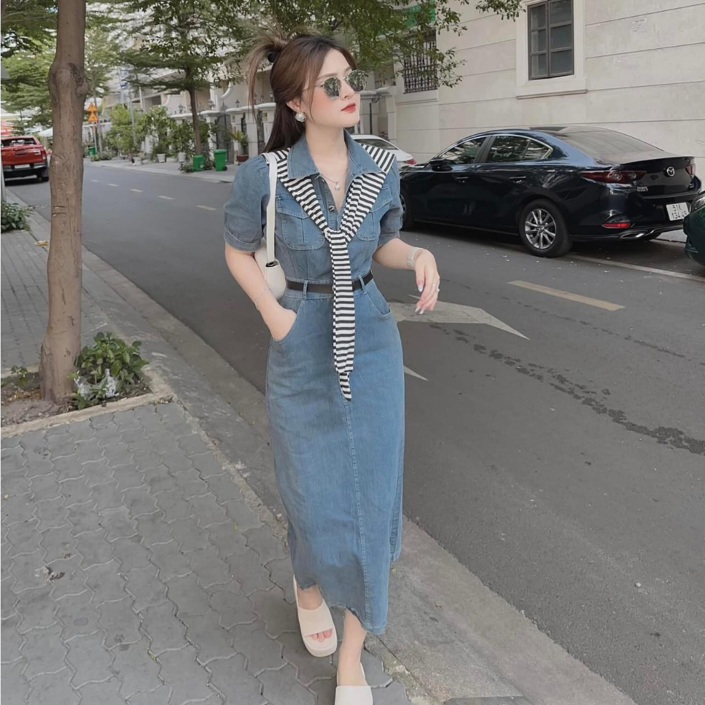 Đầm jeans nữ cực xinh hàng cao cấp với chất vải dày mịn