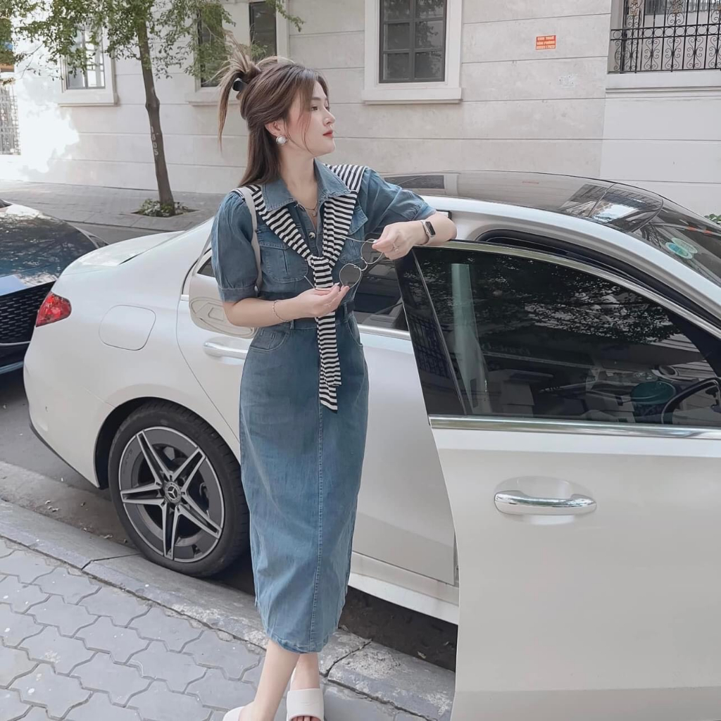 Đầm jeans nữ cực xinh hàng cao cấp với chất vải dày mịn