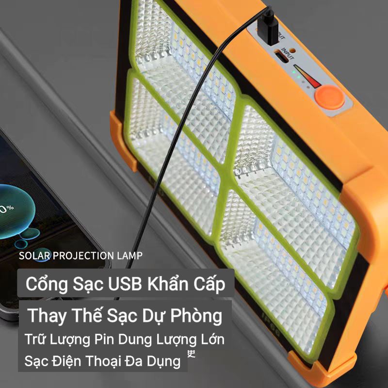 Đèn sạc tích điện xách tay năng lượng mặt trời 1000w siêu sáng sạc cổng USB sạc điện thoại chống nước