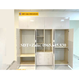 Tủ nhựa đài loan cao 2m4 ngang 2m45 khung màu sồi cánh trắng 005