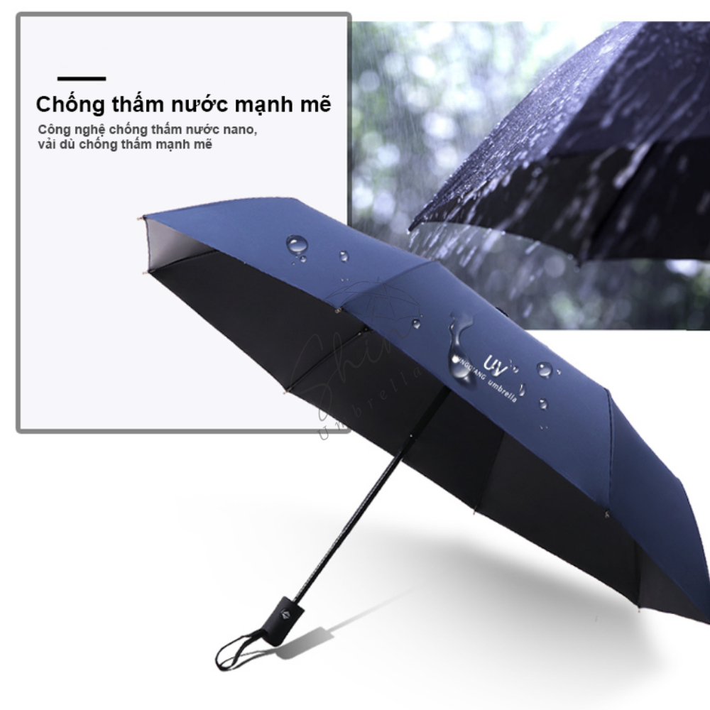 Ô Dù Che Năng Mưa Tự Đông Màu Xanh Da Trời 3 Lớp 8 Nan Chống UV Kèm Túi Đựng Ô