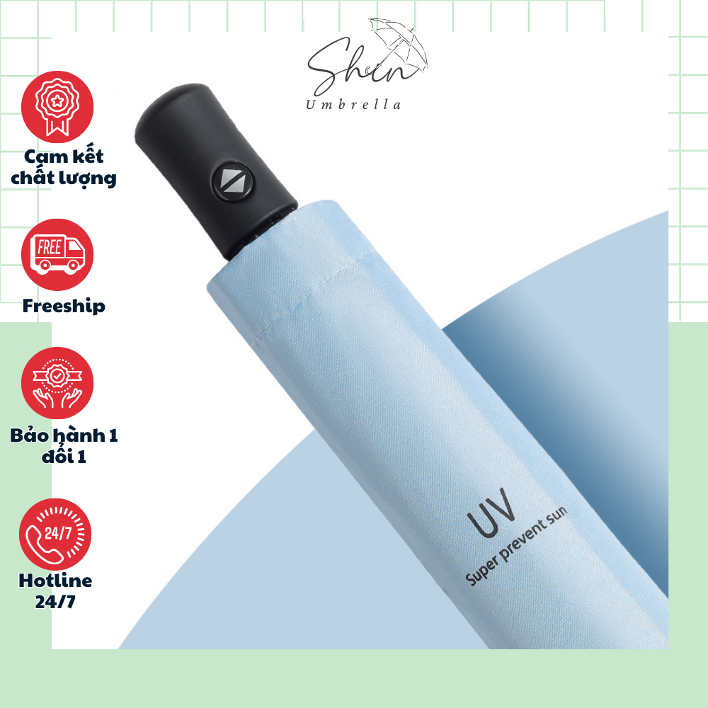 Ô Dù Che Năng Mưa Tự Đông Màu Xanh Da Trời 3 Lớp 8 Nan Chống UV Kèm Túi Đựng Ô