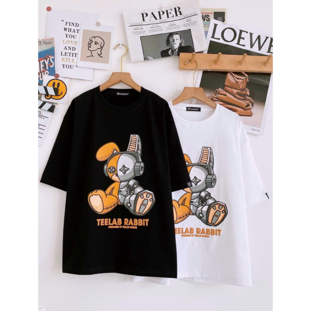 Áo Thun Unisex Local Brand TEELAB RABBIT, Áo Thun Form Rộng Tay Lỡ Cổ Tròn Nam Nữ Thời Trang Hàn Quốc - TSFU.97 - Mã A62