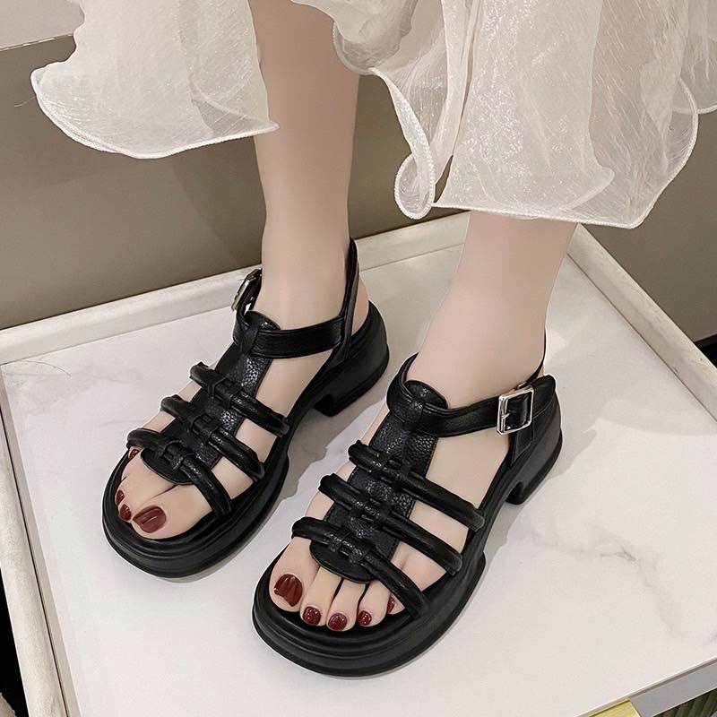 Giày quai hậu học sinh sinh viên đế bánh mi 5cm quai dây hot 2023 mã QC99