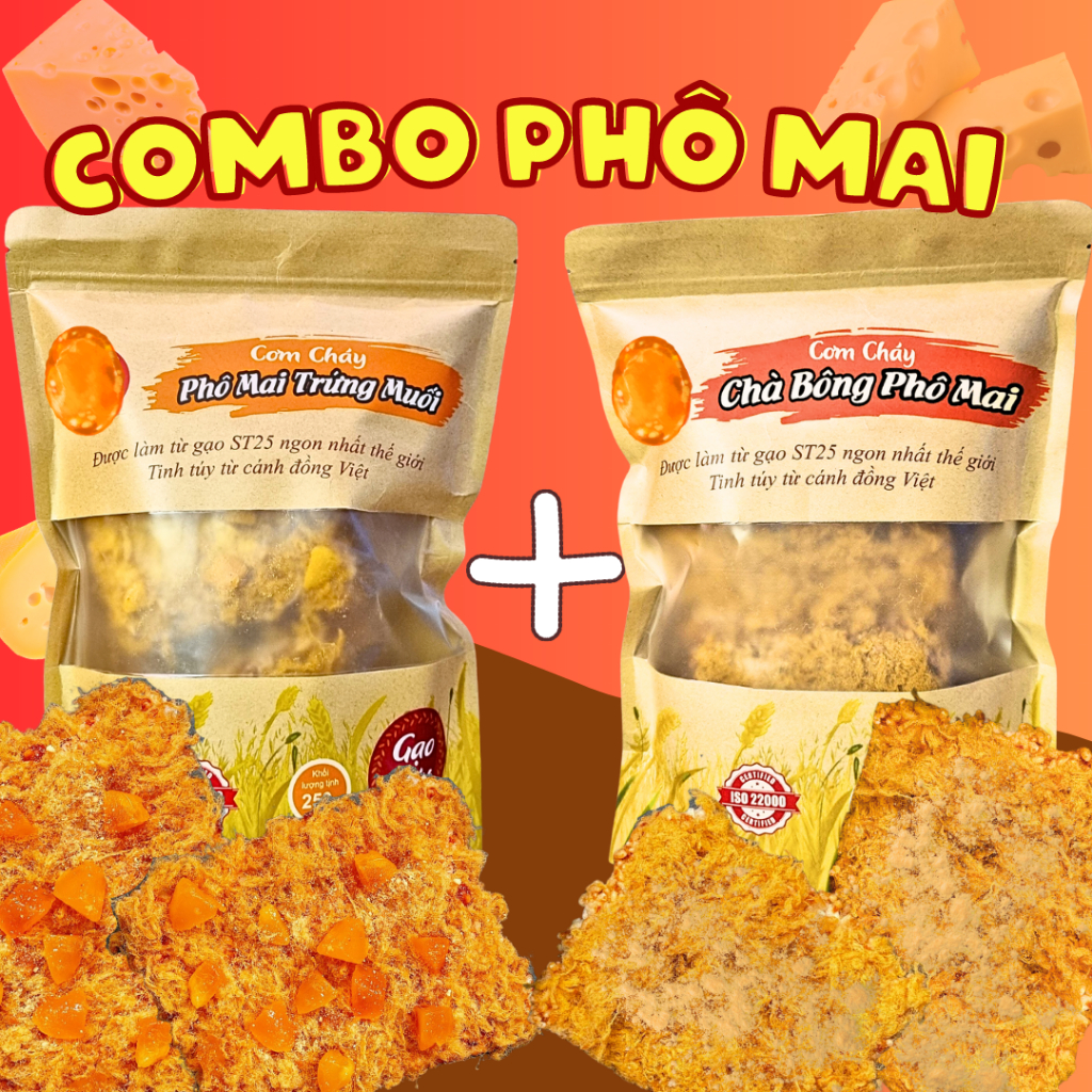 - COMBO CƠM CHÁY CHÀ BÔNG PHÔ MAI + PHÔ MAI TRỨNG MUỐI 500gram
