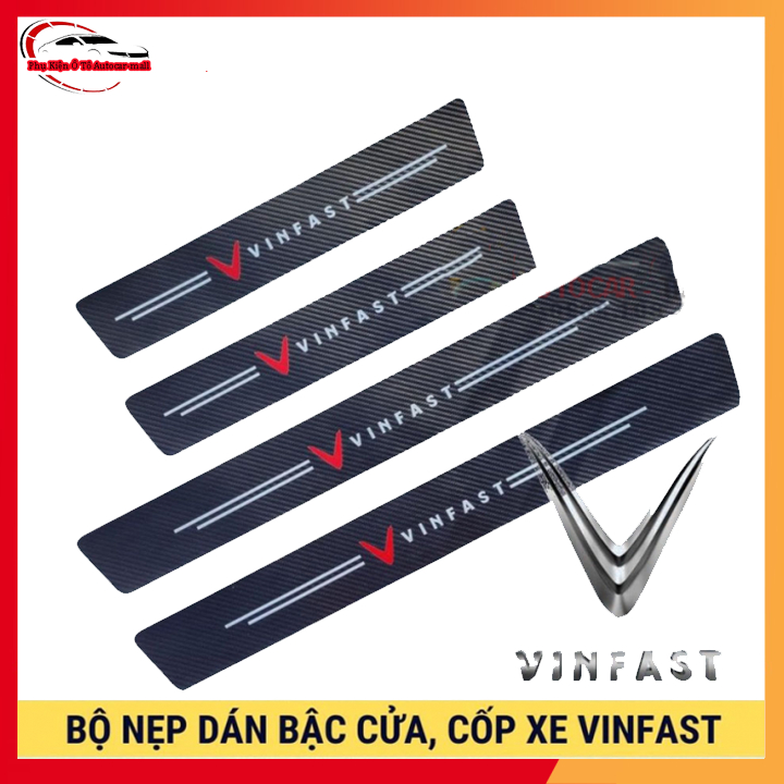 (SÉT 9 VINFAST) Bộ Miếng Dán Chống Trầy Xước Có Logo Hãng VINFAST Bảo Vệ Bậc Cửa Và Cốp Ô Tô Chất Liệu Sợi Cacbon