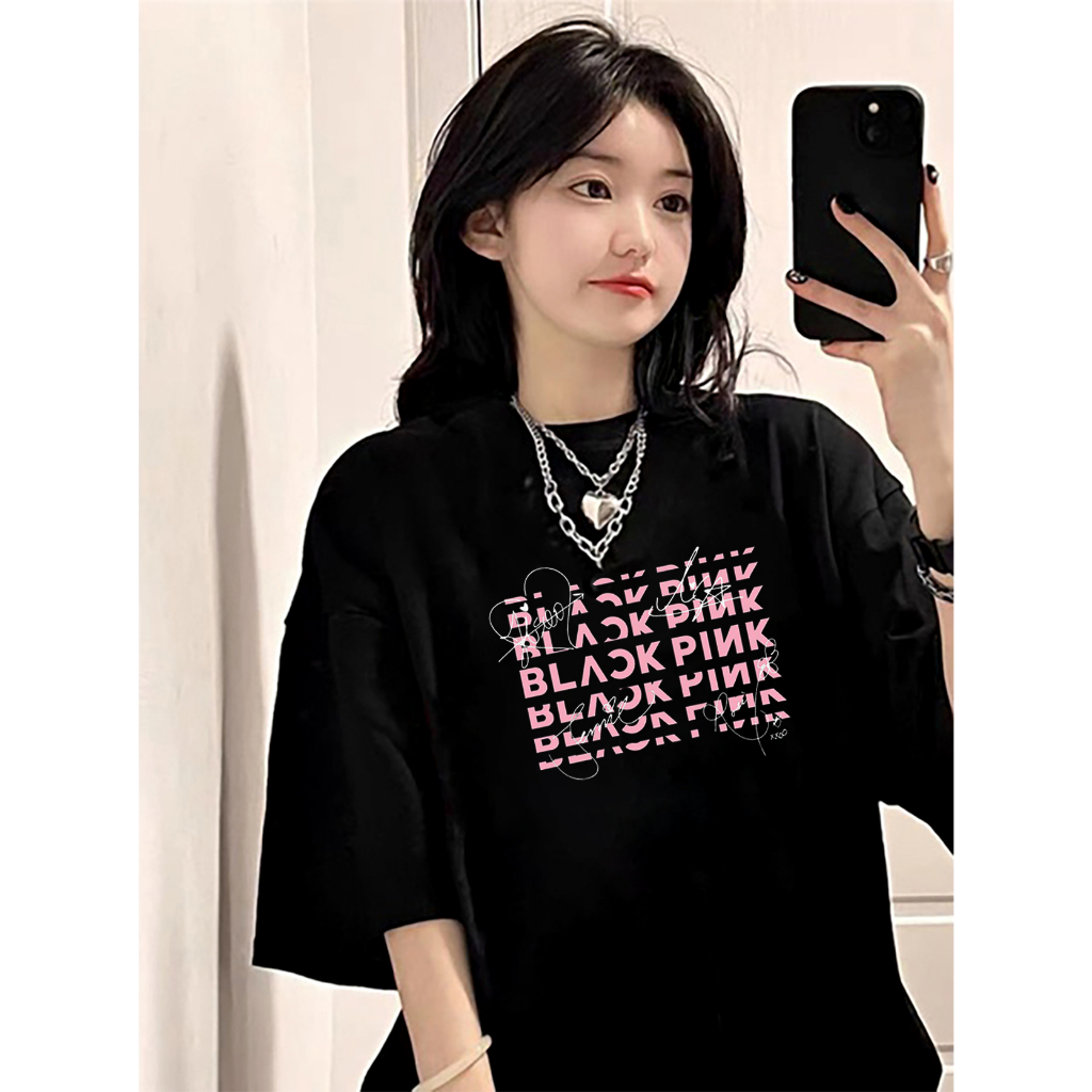 Áo thun unisex nam nữ, chữ kí blackpink siêu cute, áo phông tay lỡ chất cotton thoáng mát