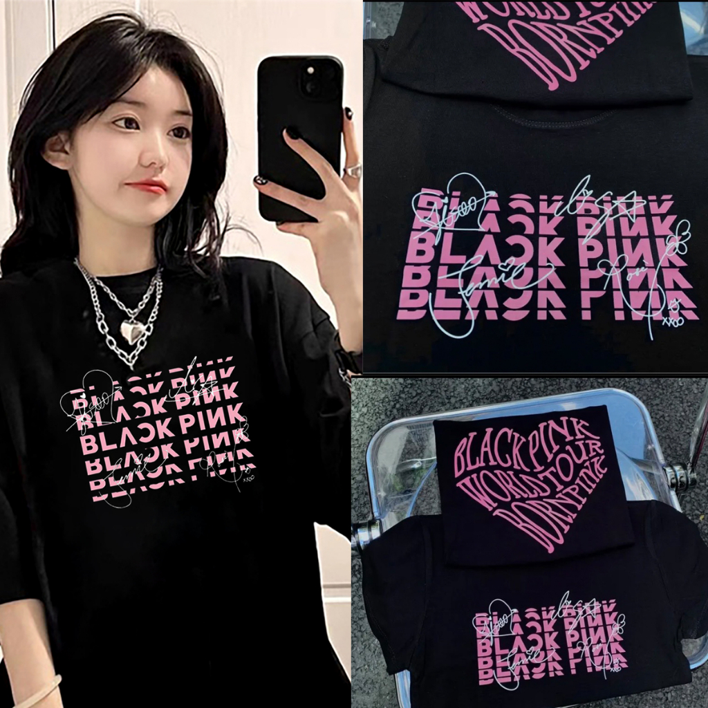 Áo thun unisex nam nữ, chữ kí blackpink siêu cute, áo phông tay lỡ chất cotton thoáng mát