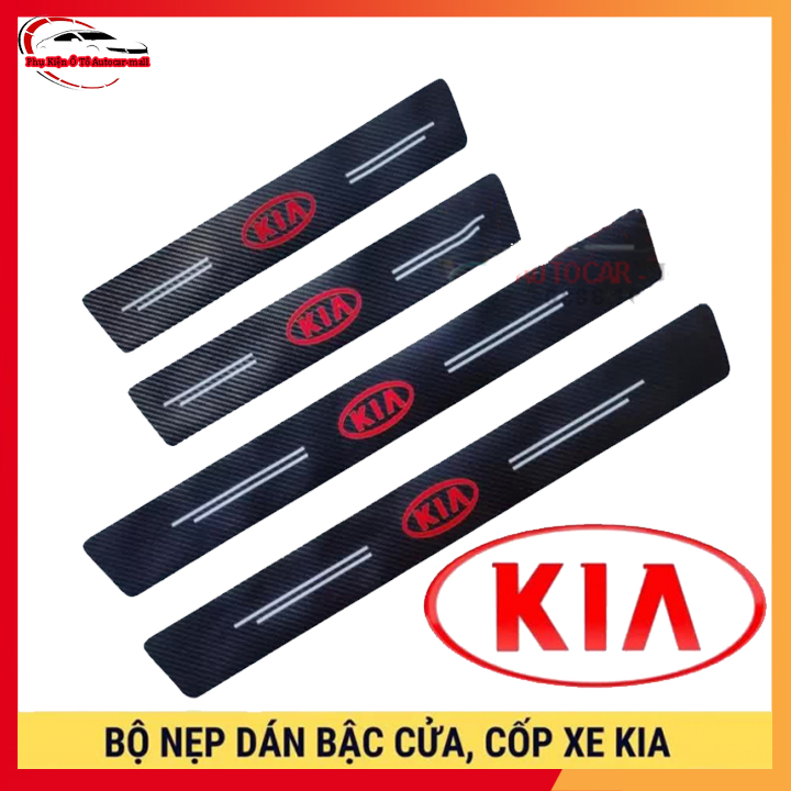 (SÉT 9 KIA) Bộ Miếng Dán Chống Trầy Xước Có Logo Hãng KIA Bảo Vệ Bậc Cửa Và Cốp Xe Hơi, Xe Ô Tô Chất Liệu Sợi Cacbon
