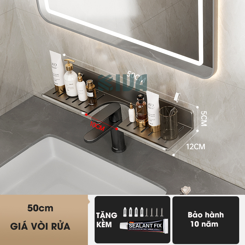 Giá kệ vòi rửa mặt, vòi rửa bát KIVA chất liệu nhôm hàng không, lắp đặt bằng 2 cách.