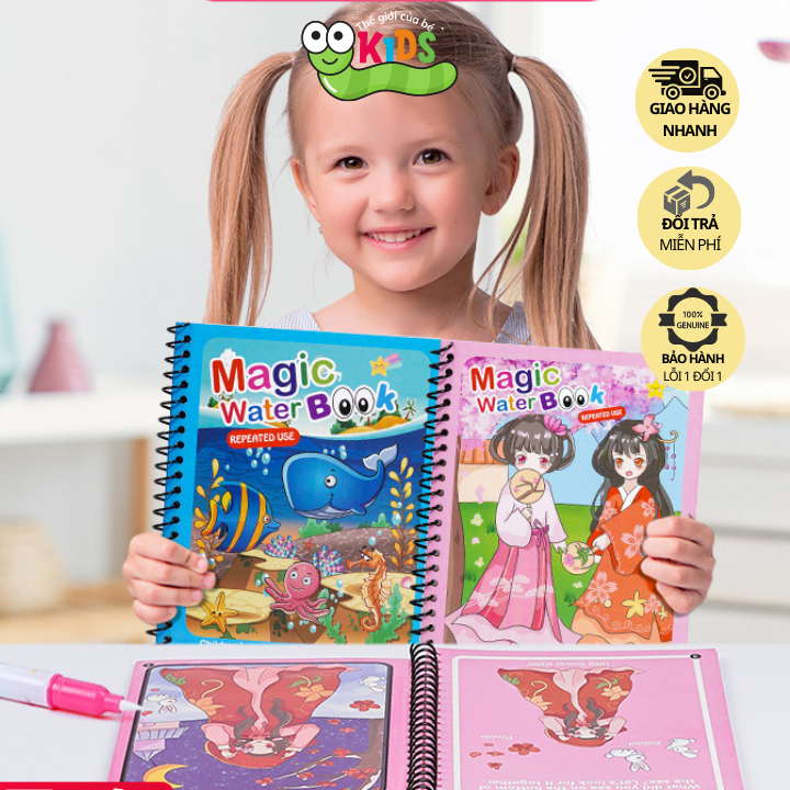 Tranh tô màu nước ma thuật, quyển tập tô thần kì, Magic water book cho bé