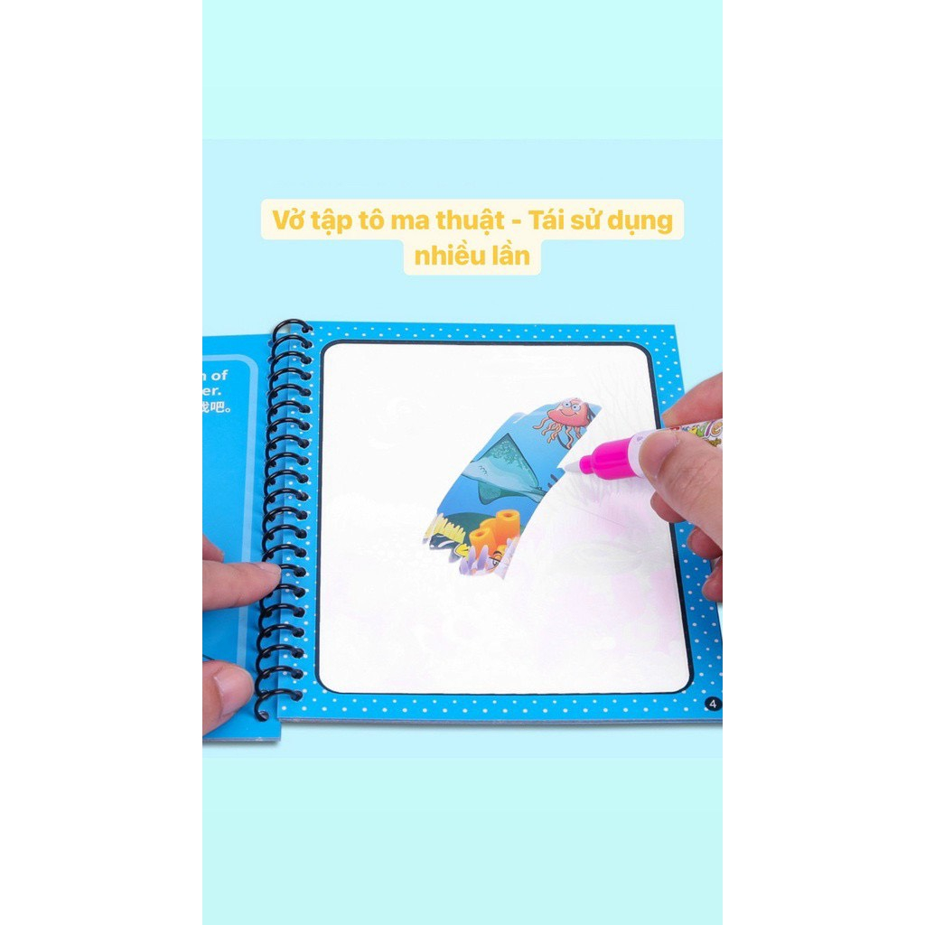 Tranh tô màu nước ma thuật, quyển tập tô thần kì, Magic water book cho bé, tặng 1 bút tô màu - TRANH NƯỚC