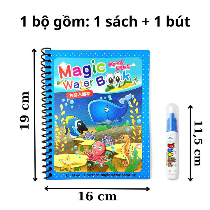 Tranh tô màu nước ma thuật, quyển tập tô thần kì, Magic water book cho bé, tặng 1 bút tô màu - TRANH NƯỚC