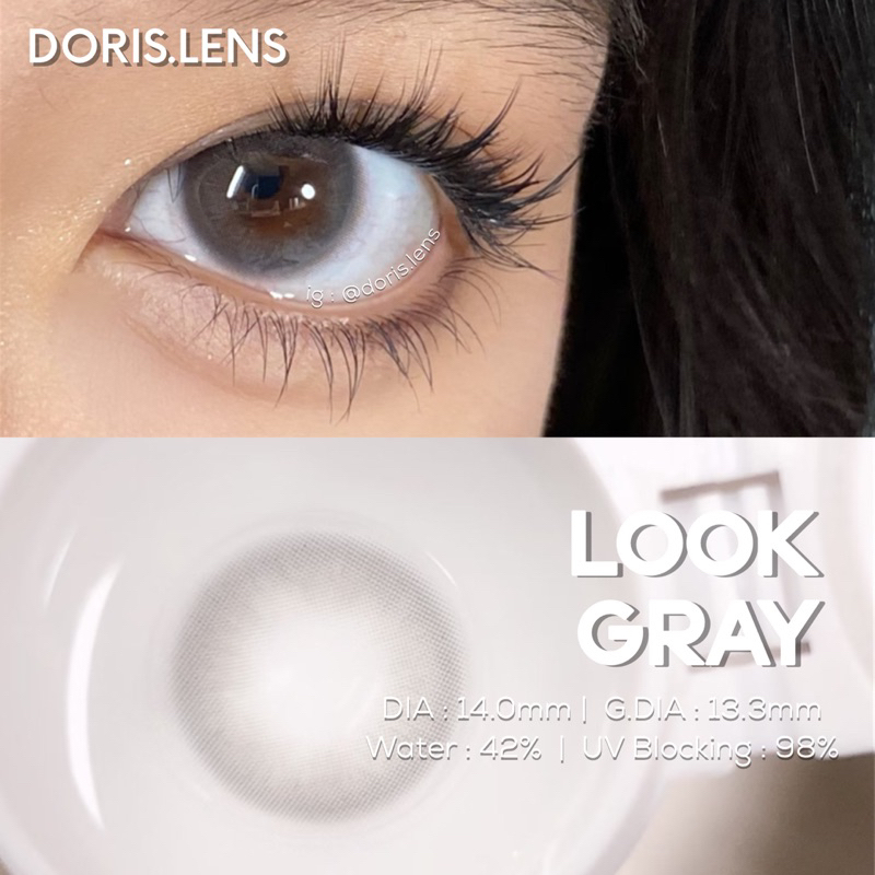Kính Áp Tròng DORIS.LENS - LOOK GRAY Giãn Nhẹ 14.0mm Lens Mắt Xám Tự Nhiên 0 Đến 10 Độ Lệch Độ