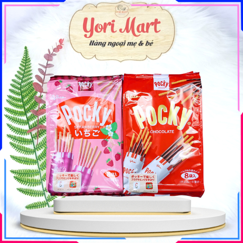 [Có Shopee Video] Bánh que Nhật Bản Pocky Glico hai vị socola và dâu tây (13.6g x 8 gói nhỏ)