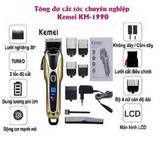 Tông Đơ Cắt Tóc Có Màn Hình Led Kemei KM 1990| Tông Đơ Cắt Tóc Chuyên Nghiệp KM 1990Cao Cấp Chính Hãng Pin Lithium 2000