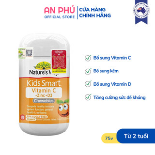 Viên uống Nature’s Way Kids Smart Vitamin C + Zinc + D3 Chewables Tablets bổ sung Vitamin C và kẽm cho bé - Hộp 75 viên