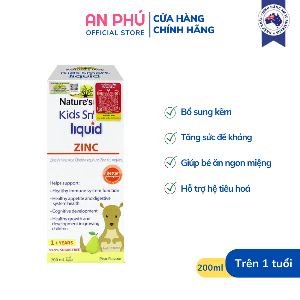 Siro uống Nature's Way Kids Smart Liquid Zinc bổ sung kẽm, tăng sức đề kháng cho bé 200ml