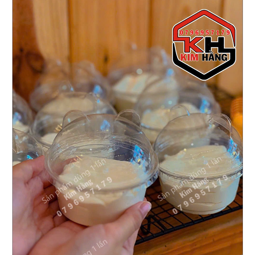 50c Ly kem lùn nắp cầu ( nắp bằng / nắp gấu ) dùng đưng tiramisu, pannacotta, bánh dừa nướng