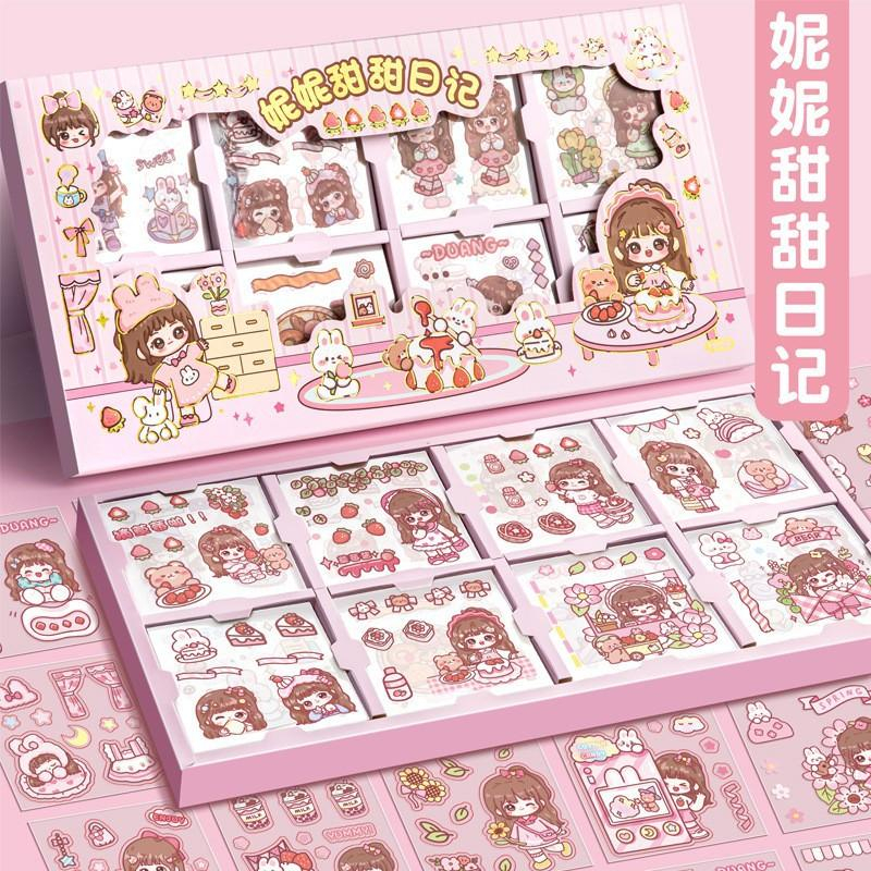 Set 200 tấm sticker trang trí sổ, bìa sách, nhãn dán, trang trí hộp quà tặng dễ thương