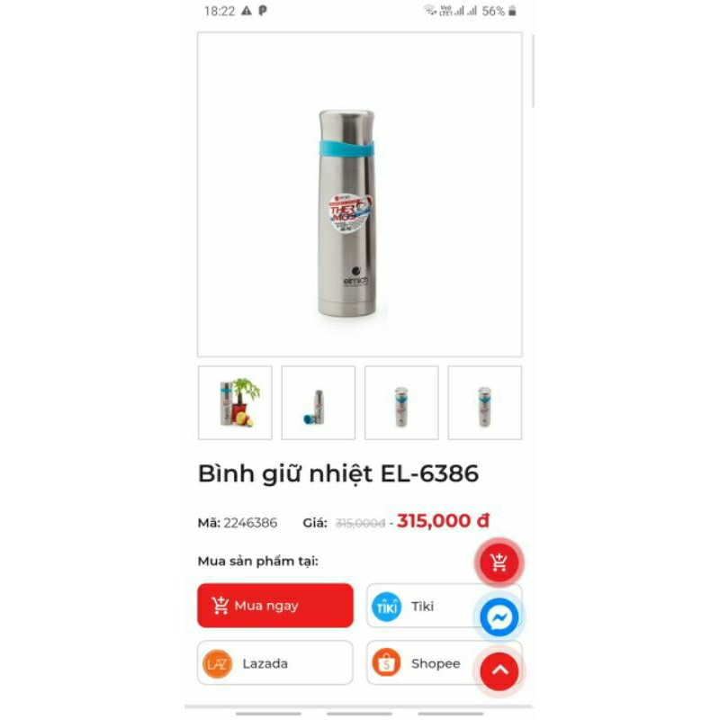 Bình giữ nhiệt Elmich Inox 304 500ml- 5196. Hàng KM