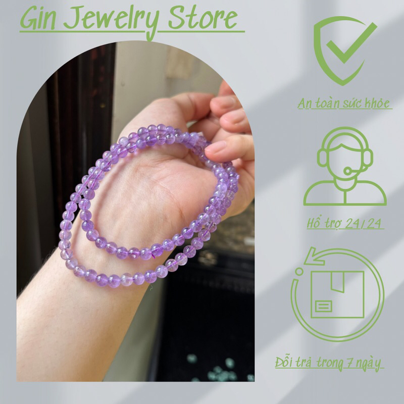 Vòng Tay Chuỗi 108 Hạt Đá Thạch Anh Tím Phong Thuỷ Tự Nhiên Gin Jewelry Size 6mm