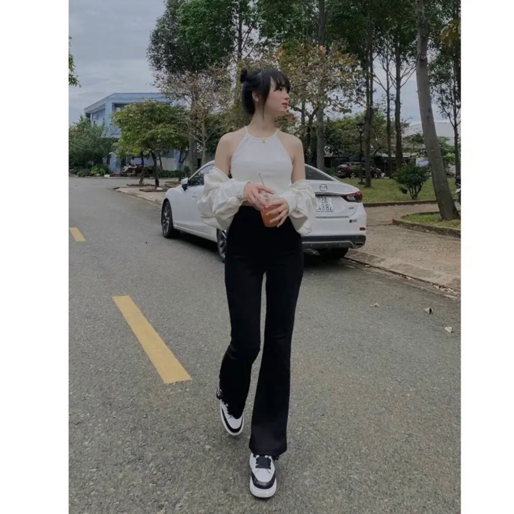 Quần Ống Loe legging Thun Cotton  Cạp chun, lưng cao, có túi