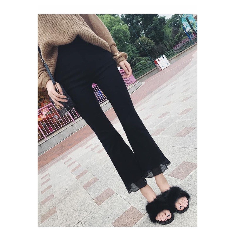 Quần Jeans ống  Loe Phối Ren SIZE  35-80KG -HÀNG MỚI- Lưng Cao, Co giãn 4 chiều
